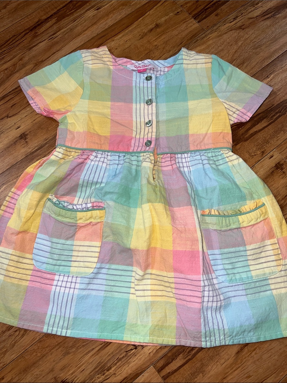 Ruffle Butts Pastel Plaid Cotton Dress - Pink, Yellow, Blue, Green size 4T